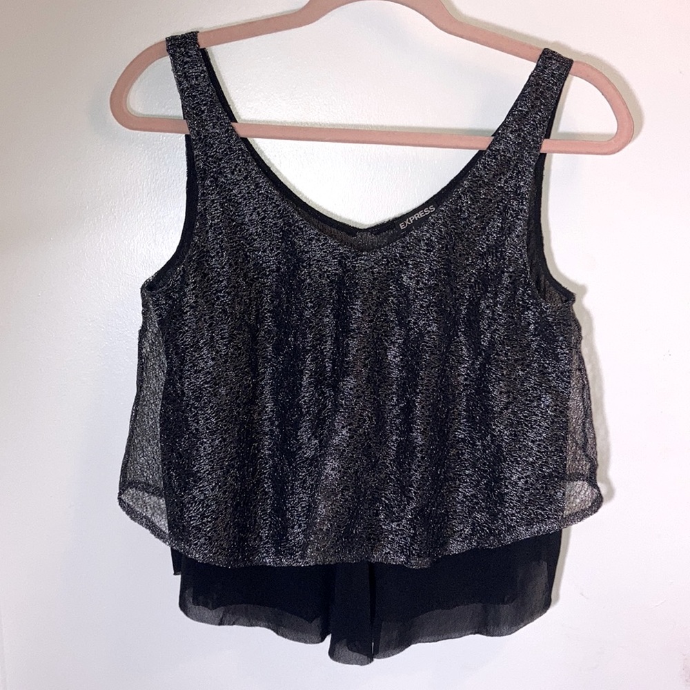 Express Silver & Black layered sheer cropped tank